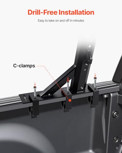 Image of VEVOR Truck Ladder Rack, 21-31.5 in Height, Adjustable Non-Drilling Aluminum Cargo Rack with Sidebar, 800 lbs Static Capacity, Ideal for Canoes, Surfboards, Ladders, Lumber, Tents, and Large Cargo