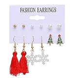 Farbe: Rot, Grün FEARRIN Vintage Gold Ohrringe Asymmetrische Weihnachten Baumel Ohrringe für Frauen Hirsch Weihnachten Claus Baum Ohrringe Schmuck Neujahrsgeschenke 51994