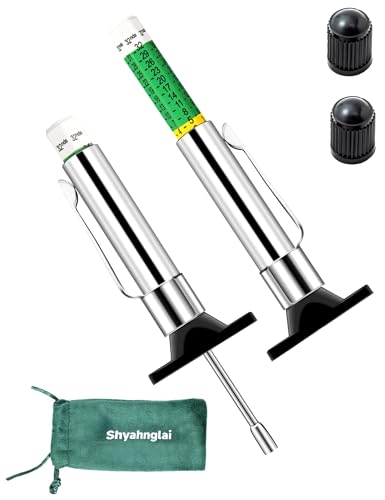 Shyahnglai Tire Tread Depth Gauge Kit (2 Pack) - 1/32 Inch High-Accuracy Metal Pencil with Clip - Includes Valve Caps & Portable Bag for Car, Truck, SUV, Motorcycle, Bike