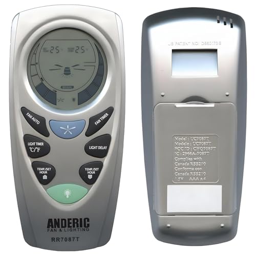 Anderic UC7087T with Fan Timer Key for Hampton Bay Ceiling Fans - FCCID: CHQ7087T - RR7087T - Silver