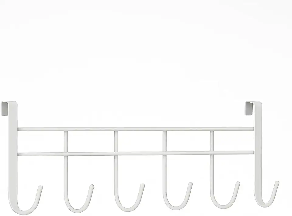 Cabideiro de Metal para Porta com 6 Ganchos – Organizador Prático para Roupas, Toalhas, Bolsas e Acessórios (BRANCO)