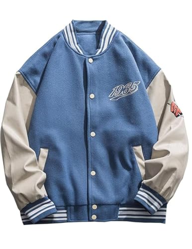 Vamtac Mens Varsity Baseball Jacket Letter Foaming Love Print Varsity Cotton Fur Coats Streetwear with Pocket3