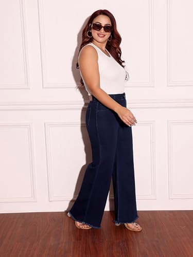 Image of Miss Chase A+ Women's High Rise Regular-Length Stretchable Denim Wide-Leg Shaping Jeans