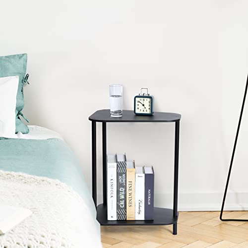 Nandae Small Side Table Set Of 2, 2 Tier Bamboo End Table Corner Table Wedge Snack Table With Rounded Corner For Small Space, Living Room, Black #TOP5