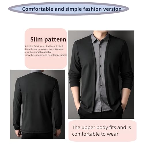 Men's Fake-Two Piece Shirt Collar Knitted Coat,Men's Slim Sweater Long Autumn and Winter Knitted Coat4