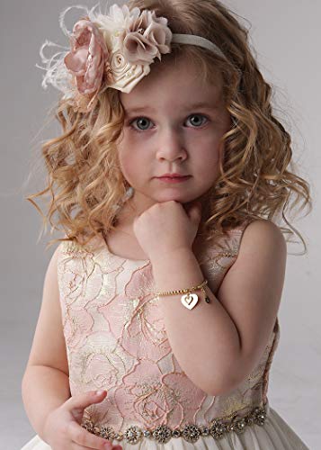 Children's Personalized 14K Gold-Plated Bracelet with Heart, Flower Girl Gift, Communion, Infant Baptism, Newborn Baby, Toddlers, Little Girls Custom Jewelry with Name3