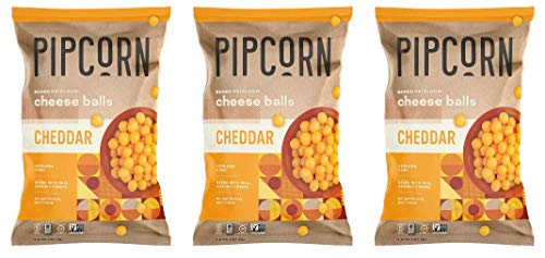 Pipcorn Heirloom Cheese Balls - Cheddar (3 Pack of 4.5oz Bags) - Organic Cheese, No Artificial Anything, Non-GMO Heirloom Corn, No Preservatives, Gluten Free