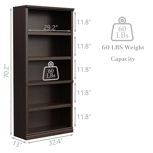 5-Shelf Dark Cherry Bookshelf for Stylish Storage - Image 4