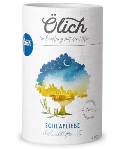 Ölich Premium Schlaftee | Entspannungstee aus Olivenblättern mit Baldrianwurzel und Passionsblume | Mildes Aroma aus eignen Hainen, 125g