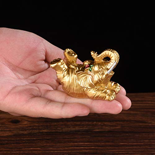 Estatua de resina con ocho elefantes dorados Feng Shui miniatura 3