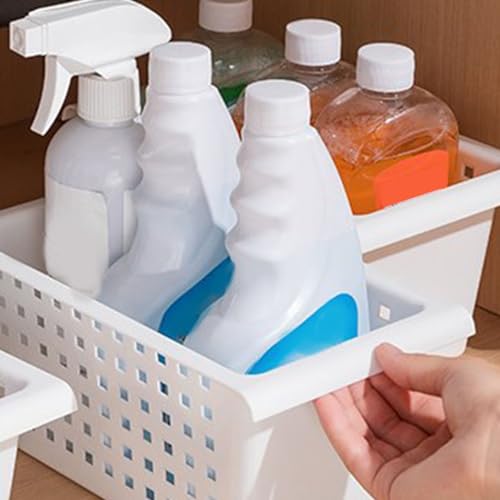 Organizador para Cocina Bajo Fregadero, Canasta de Almacenaje Expansible, Instalación sin Clavos, Plástico, Para Armario y Baño miniatura 5