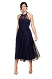 Little Mistress Damen Marineblau Midi mit Raffhalter Brautjungfernkleid, Navy, 36