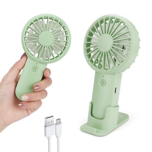 E-More Ventilador de Mano USB, Mini Ventilador USB Portátil con Batería Recargable Mini Hand Fan Personal con Base Escritorio y 4 Velocidades Ajustable para Oficina Hogar Exterior Viaje, Verde