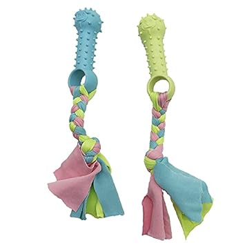 Pets Empire Pet Dog Puppy Cotton Chew Knot Toy Durable Braided Bone Shape Rubber Interactive Pet Tool Dog Accessories - Pack of 2 ( Color May Vary )
