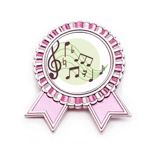 Broche ronde notes de musique rose, bijou de veste en métal taille M pour femme