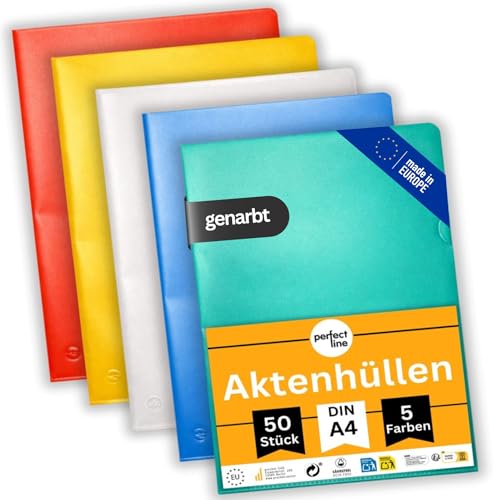 perfect line – 50 Aktenhüllen A4 farbig sortiert – genarbte...