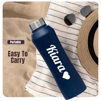 Image of Caspian Vibe Customised Stainless Steel Water Bottle 1L, P Blue with Logo Print - Personalised Water Bottle with Your Name Print for Kids Boys Girls School Office Gym- Perfect for Corporate Gifting