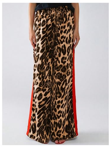 Image of SHENHE Women's Cheetah Print Wide Leg Baggy Pants Y2k Side Loose Streetwear Trousers
