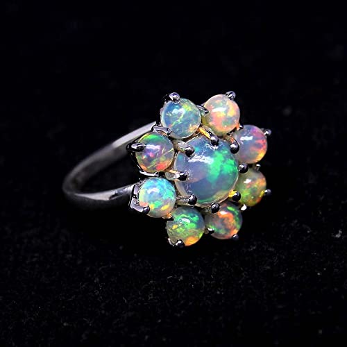 Natural Ethiopian Opal Welo Flower Band Ring 925 Sterling Silver Wedding Jewelry3