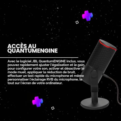 JBL Quantum Stream Studio, Microphone USB haut de gamme équipé de quatre modèles de prise de voix sélectionnables pour le streaming, l’enregistrement et le gaming, compatible avec JBL QuantumENGINE