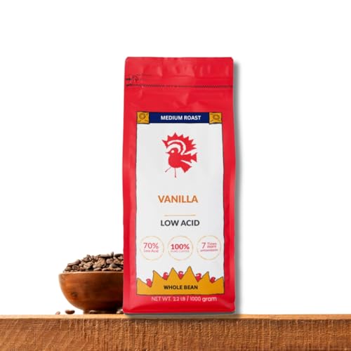 Puroast Low Acid Coffee Flavored Bean | Vanilla Whole Bean | Medium Roast | High Antioxidants & High pH |No Bitter Aftertaste | Reduced Heartburn & GERD | Suitable for Cold Brew - 2.2 LB