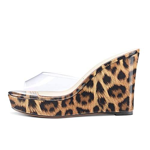 Aachcol Women Platform Sandals Clear Peep Open Toe Slip-on Wedge High Heel Dress Shoes Office Party Wedding Patent 4 Inch2