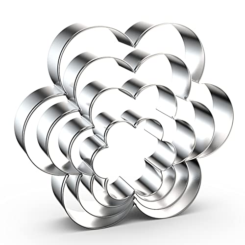Scallop Flower Cookie Cutter Set Large - 5 Inch, 4 Inch, 3 Inch, 2 Inch - Six Petal Scalloped Edge Spring Flower Cookie Cutters Shapes Molds - Stainless Steel