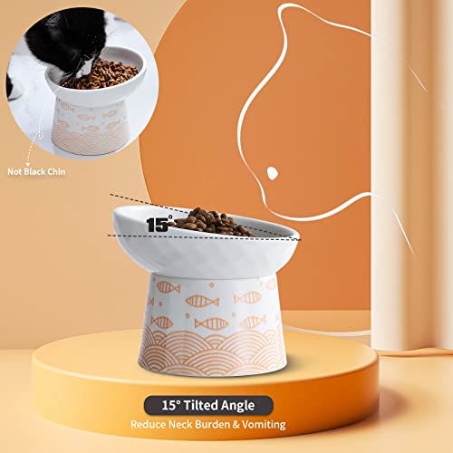 Ceramic Raised Cat Bowls, Elevated Tilted Cat Food And Water Bowls Set, Porcelain Stress Free Pet Feeder Dish For Kitty Cats And Small Dogs, Dishwasher And Microwave Safe, Set Of 2 #TOP3