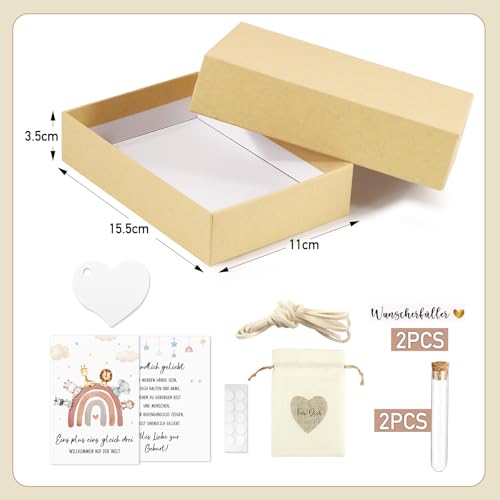 BOFUNX Geldgeschenke zur Geburt Inklusive Grußkarte Geschenkbox Kunststoff Reagenzglas Jutesäckchen Geburt Geschenk Babygeschenke Geld Gutschein Verpackung für Jungen Mädchen