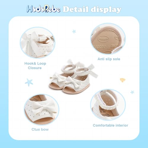 Image of HsdsBebe Baby Girls Sandals Bohemia Flower Bow Soft Sole Toddler First Walkers Beach Summer Shoes
