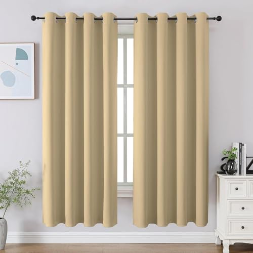 Cortina 80-90% Blackout Solid Window Curtains 5 Feet Set of 2 - Thermal Insulated | Curtain for Living Room | Drapes for Bedroom | (5 Feet, Beige)