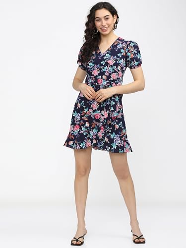 Image of Tokyo Talkies Women's Elegant Puff Sleeve Playful Mini Dress | Flowy | Feminine Silhouette for Effortless Grace | Floral Print