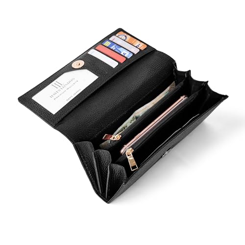 Image of HAYES LONDON Ladies Purse, Pure Leather Wallet, RFID Blocking Bi-Fold Clutch (Verve Black)