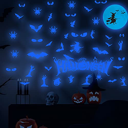 Derclive Halloween Glowing In The Dark Sticker Set Witch Moon Bats Glowing Wall Ceiling Sticker Self- Adhesive Decals Home Decor #TOP5