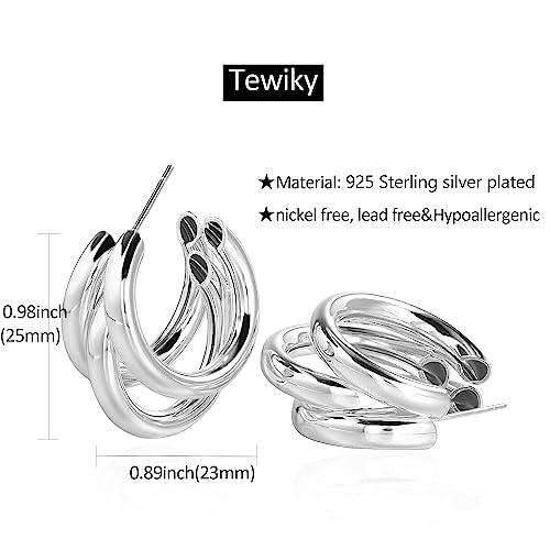 Image of Chunky Gold Hoop Earrings for Women, 14k Gold Plated Thick Triple Hoop Earrings Hypoallergenic Trendy Chunky Gold Hoops Earrings Dainty Jewelry Gifts for Women