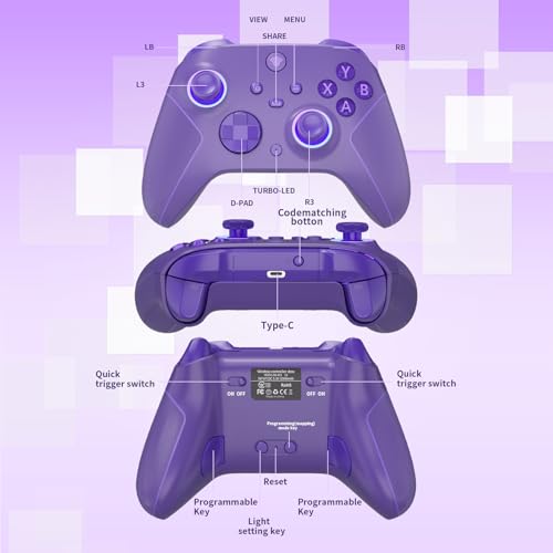 Image of Wireless 2.4GHz Controller for Xbox One Controller with 7 Colors RGB Light,Compatible With Xbox Series S|X Consoles,Steam,PC,with 1000mAh Battery /Hall Effect Sticks /Turbo /Programmable /3.5mm Audio Jack(Purple)