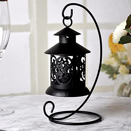 Fiorky Portavelas hueco colgante jaula de hierro forjado farol candelabro decoración del hogar (negro)