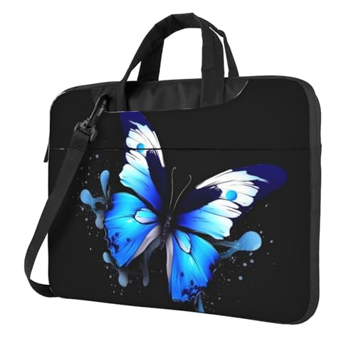 Sac pour ordinateur portable à bandoulière anti-rayure imprimé papillon bleu
