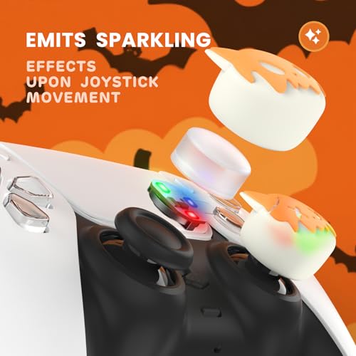 Image of PlayVital Cute Universal Illuminated LED Thumbstick Grips for ps5, for ps4, Joystick Caps for Xbox Series X /S, for Xbox One, Switch Pro Controllers, Joystick Protection - Tricky Kitty & Dorky Kitty