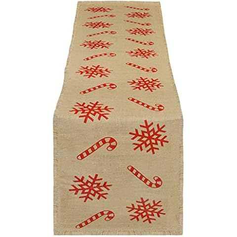 Yourtablecloth Printed Jute Table Runner for Occasions Like Christmas, Winter (Snowflake and Candy Cane, 14 x 72) Cover