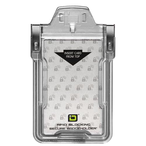 Identity Stronghold - Secure RFID Badge Holder for 1 Card - Heavy Duty Hard Plastic ID Badge Holder - USA Molded and Assembled - FIPS 201 Approved RFID Blocking Security - Clear