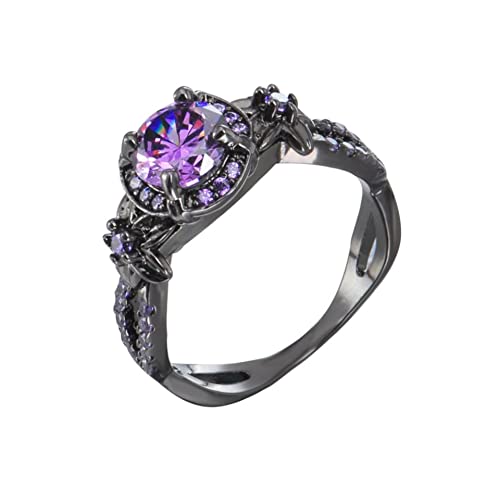 Gothic Black Rings Purple Red Crystal Zircon Diamond Wedding Engagement Ring Size 5-10