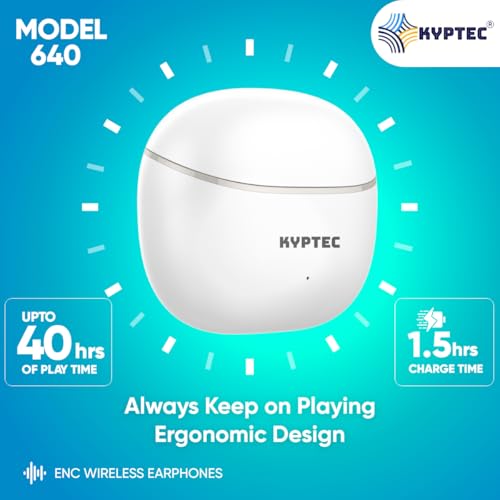 Image of KYPTEC Model 640 ENC Bluetooth Wireless Earbuds - Earbuds with Mic, Deep Bass 13MM Drivers, 40H Playtime, Fast Charging, Low Latency, Sleek Lightweight Design, True Wireless Earphones
