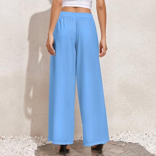 Light-Blue Palazzo Pants for Women, Soft Womens Wide Leg Baggy Pants, Comfy Lounge Pants for Women4