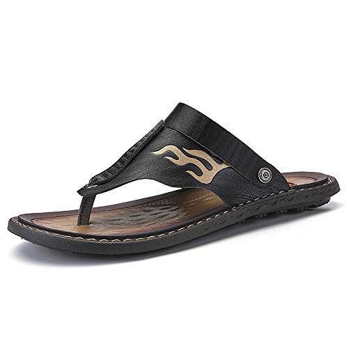Elibone 2019 Summer Men Slippers Cowhide Beach Shoes Leather Slippers Sandals Flip Flops