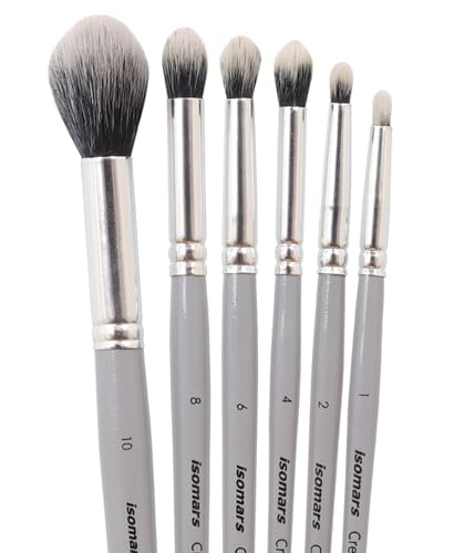 Image of Isomars Creative Blending Brush Set of 6 for Artists & Painters | Professional soft blending brushes for watercolor, acrylic, gouache, ink and oil painting with ergonomic grey handles