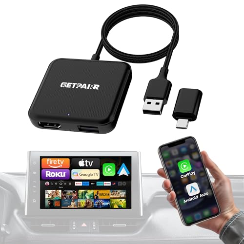 GETPAIRR 4-in-1 Wireless Carplay/Android Auto & Car TV Mate Max Convert Wired to Wireless CarPlay/Android Auto or HDMI for Fire TV Stick Screen Mirroring Adapter for iPhone Android Phone