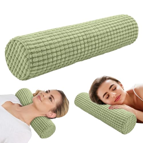 Wapasezyar Traversin avec housse, en mousse à mémoire de forme, 11 x 45 cm, coussin orthopédique, lavable, coussin de nuque, coussin pour les genoux, vert