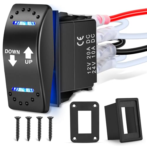 Image of Nilight Polarity Reverse Switch 20A 12V 7 Pin Momentary ON-Off-ON Rocker | DPDT blue LED toggle includes jumpers and adapter wires for linear actuators, hoists, and cranes