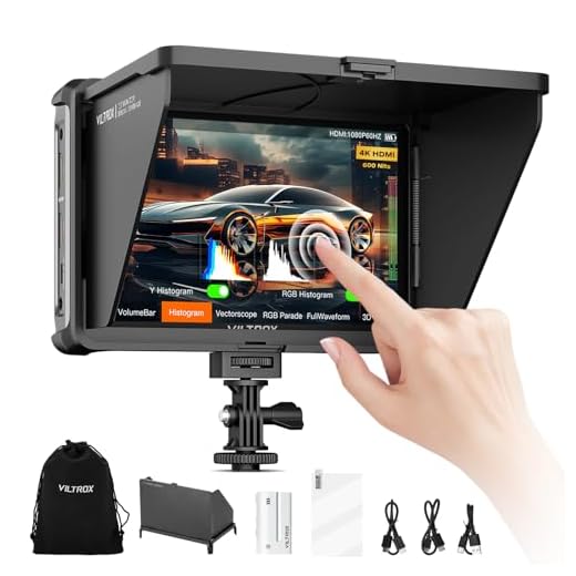 VILTROX DC-L1 Kamera Field Monitor Touchscreen Externer Camera Monitor 600Nit 7 Zoll 1280x800 IPS 4K HDMI 3D LUT mit Akku Sonnenblende für Sony Canon Nikon Fuji DSLR